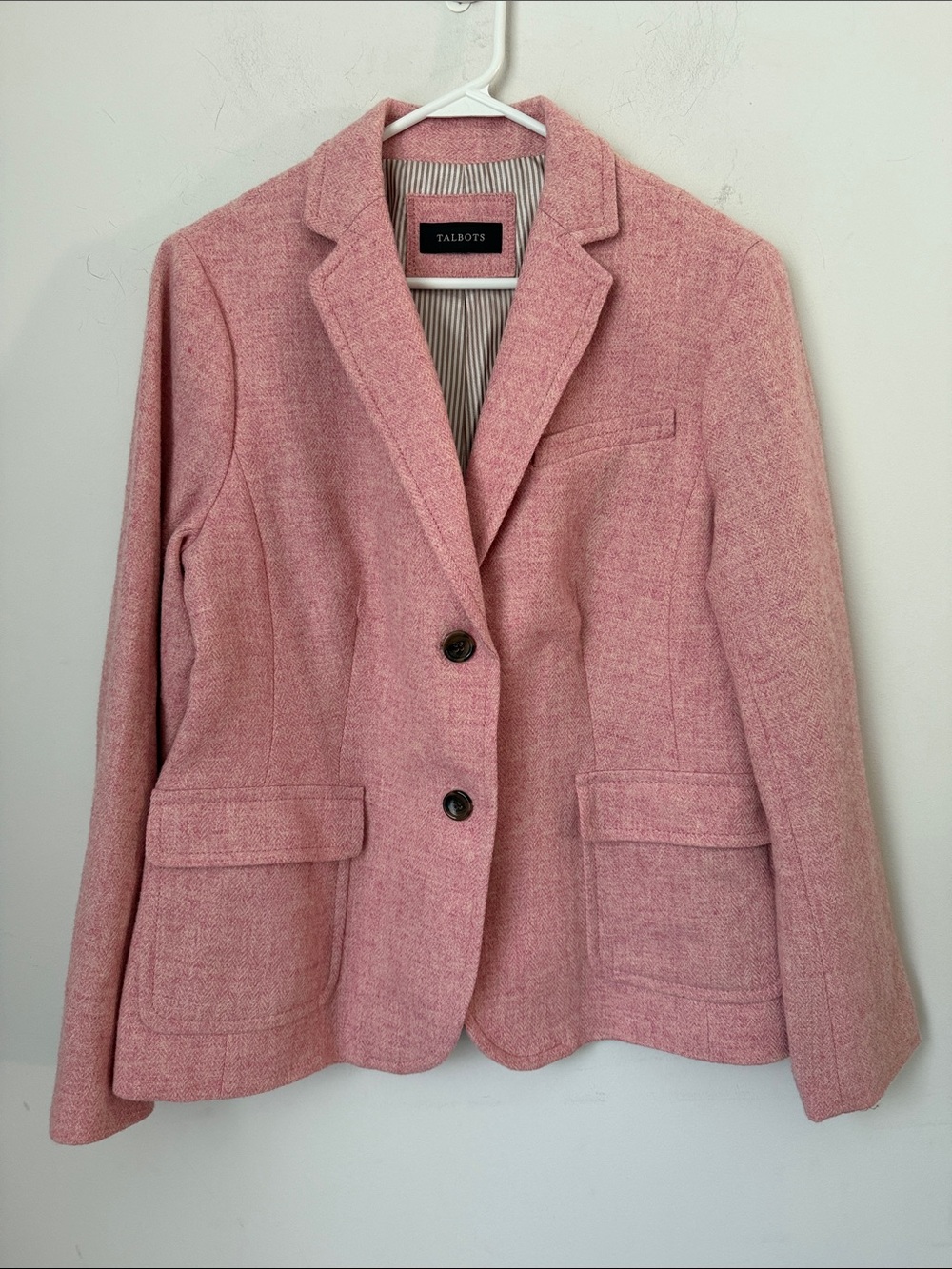 Talbots Pink Wool Herringbone Blazer XL 🔴